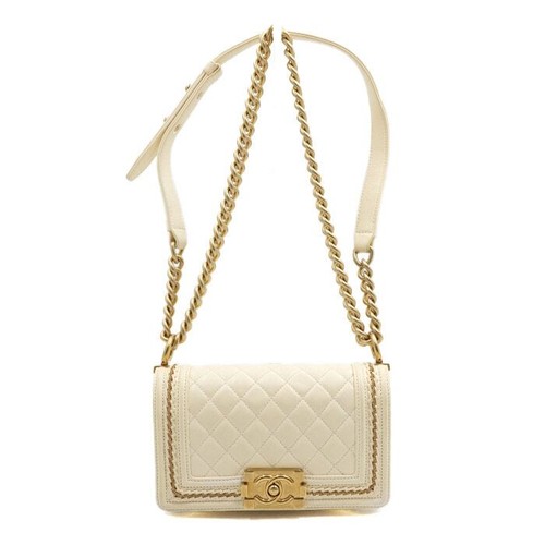 CHANEL Small Flap Gold Chain Around Shoulder Bag in White A67085 152316218
