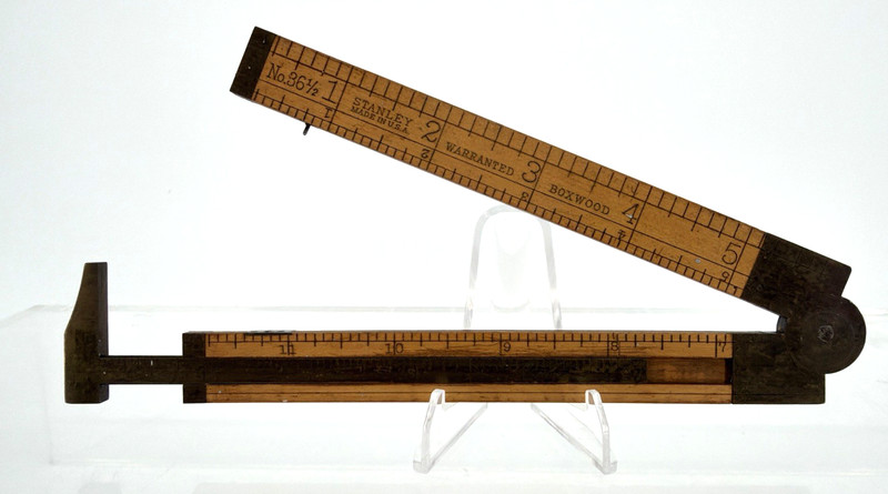 ANTIQUE STANLEY NO. 36 1/2 BOXWOOD & BRASS CALIPER RULE 1-FOOT TWO-FOLD RULE