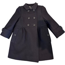 NWOT Burberry Pea Coat Kids 12M Black Wool Cashmere Double Breasted Nova Check