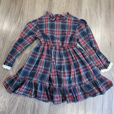 Vtg Bryan Girls Dress Long Sleeve Plaid Checked Lace Cuff Button Back Size 4