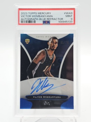 VICTOR WEMBANYAMA 2023-24 TOPPS MERCURY BLUE /75 REFRACTOR RC AUTO PSA 9 Q4935