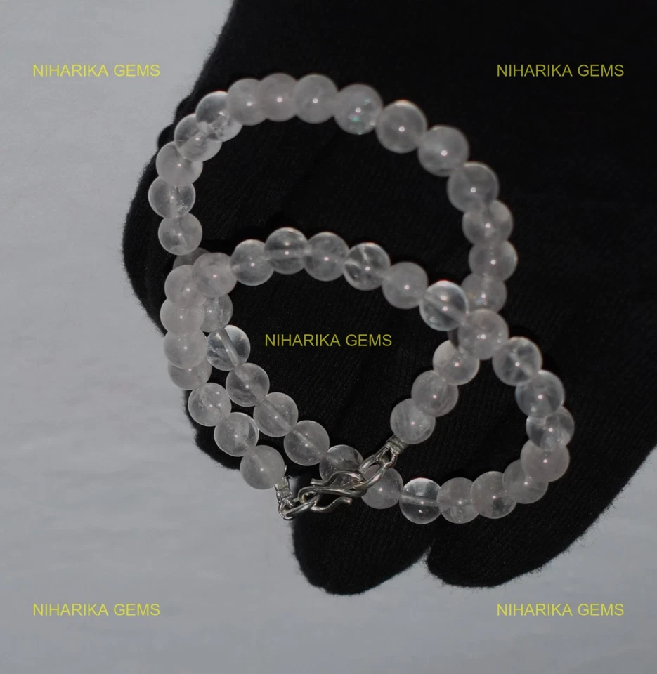 Quarzo Rosa Pietra 925 Argento Sterling Mamma Anniversario Perline Collana Gioie - Immagine 4 di 4