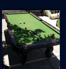 Billiard Table with Green Felt and Ornate Leg...