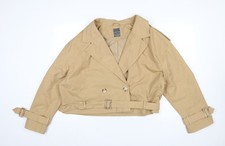 Primark Women Beige Cropped Trench Jacket XL Belted Double Breasted
