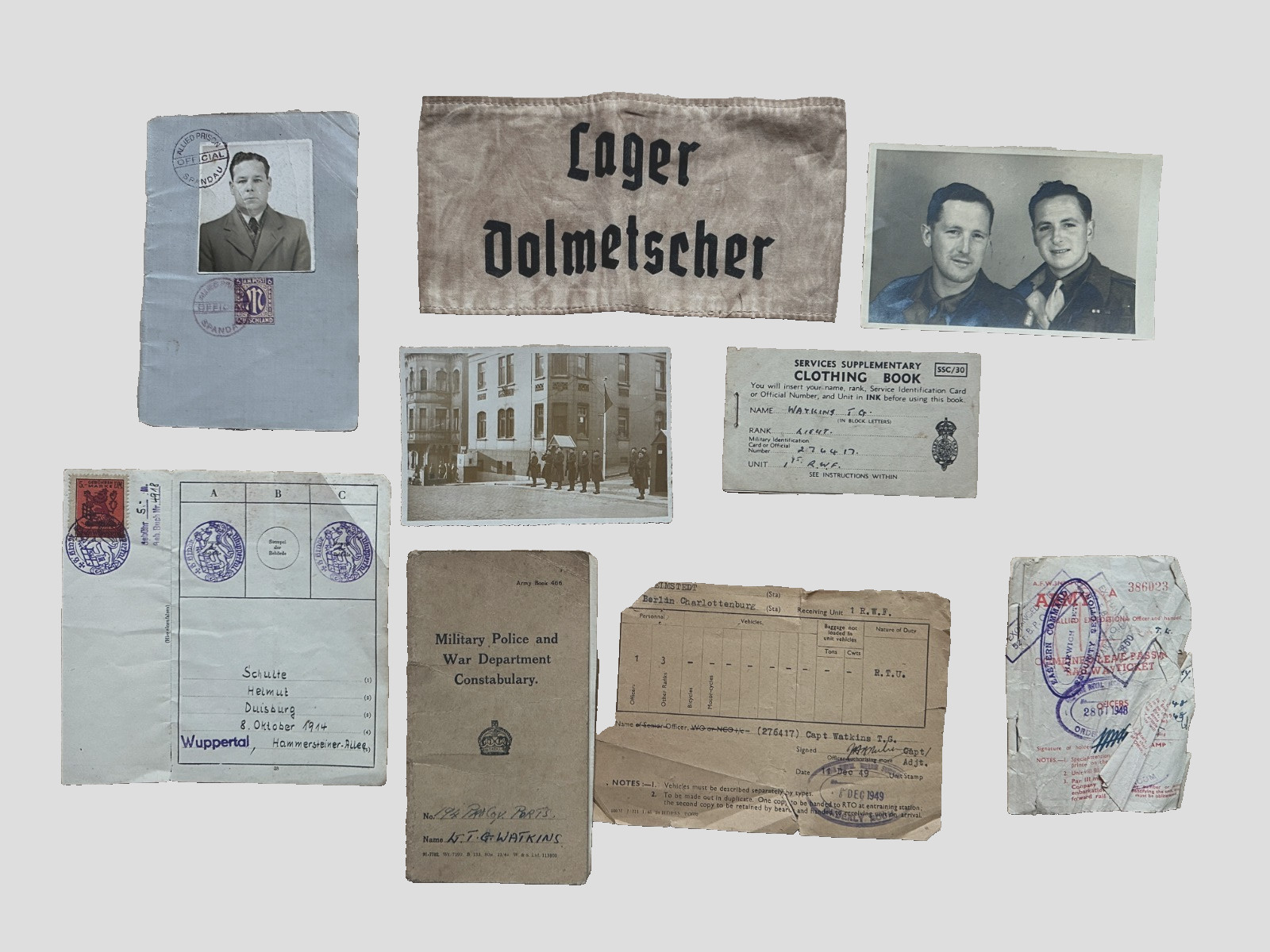 WW2 BRITISH NUREMBERG 1945 S.I.B. OFFICER, + GUARD SPANDAU ALLIED PRISON PASS