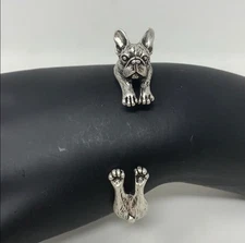 French Bulldog Cuff Bracelet Silver Tone Bangle Frenchie Lover
