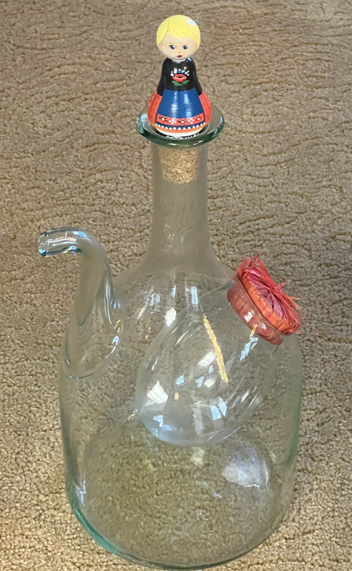 Vintage Large Hand Blown Green Glass Italian Wine Decanter with Ice Chamber