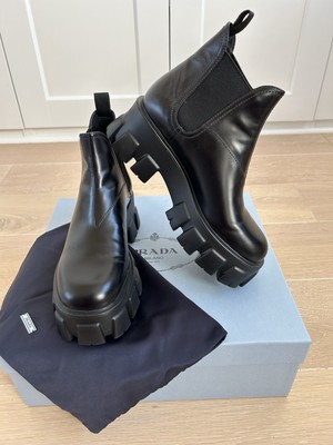 Prada Monolith Platform Black Brushed Leather   Boots Sz 9