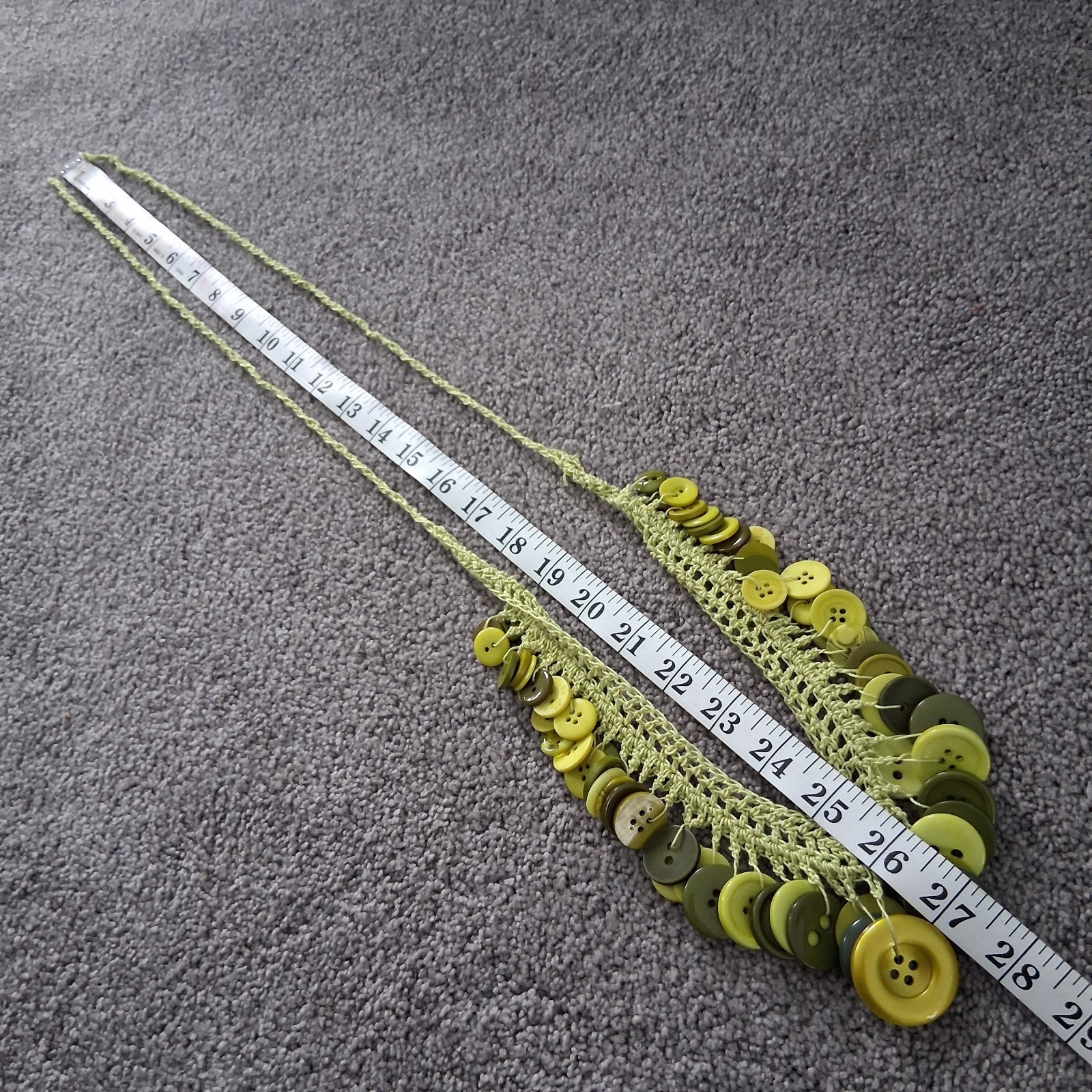 Handmade Crocheted Button Statement Necklace - Gr… - image 9