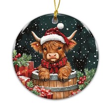 Highland Cow Christmas Ornament 2025   Cute Farm Animal Ceramic Ornament,