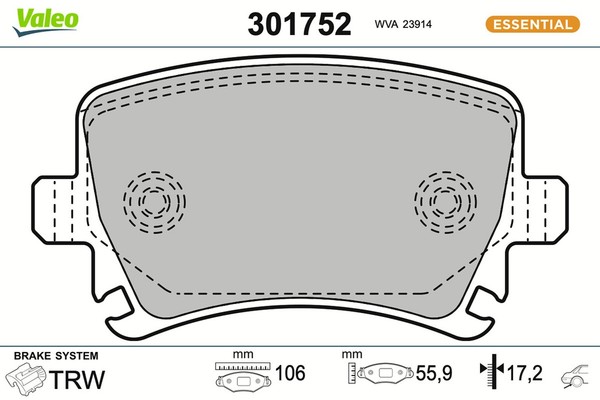 Bremsbelagsatz Scheibenbremse Essential Valeo 301752 FüR Audi VW A4 Skoda A3 A6-image