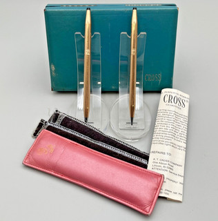 Cross 1/20 14K Gold Ladies Etched Roses Pen & Pencil #1541 Pink Pouch & Teal Box