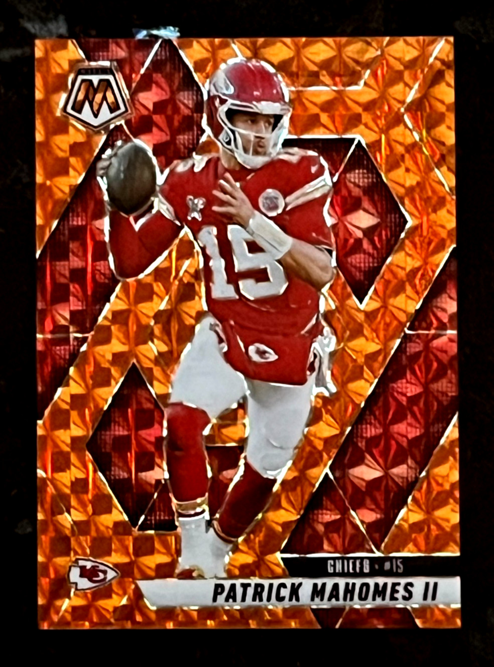 Patrick Mahomes II 2025 Panini Mosaic Orange Prizm 23/199 Kansas City Chiefs 200