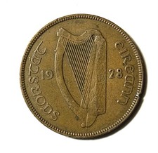 1928,  1 Penny Ireland Eire Irish Harp Coin. Irish Free State. Combined Shipping