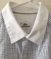 LACOSTE Slim Tailored Fit Shirt Men's 41 / M White Blue Checks Cotton