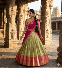 Women South Style Kanjivaram Silk Lehenga Bollywood Lehenga Choli Dupatta Set