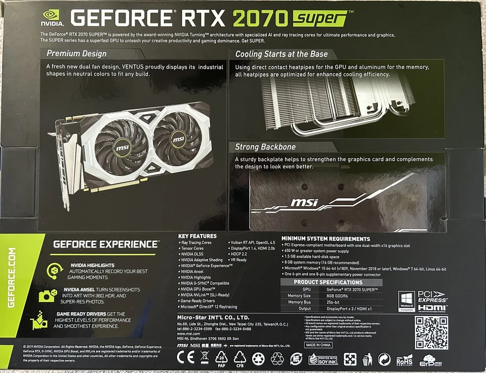 MSI GeForce RTX 2070 SUPER VENTUS OC 8GB GDRR6 Graphics Card - Excellent Cond - Image 2 of 4