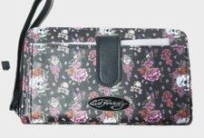 Ed Hardy Roses And Skull All Over Tattoo All Around Zip Wristlet Wallet