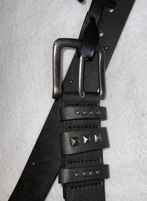 ED HARDY MENS BLACK SKULL & FLOWERS PYRAMID STUD LEATHER BELT SZIE