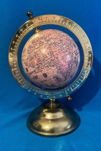 Small VTG Old World Globe Ships Mythical Map Office Decor Rotating Brass Taiwan 