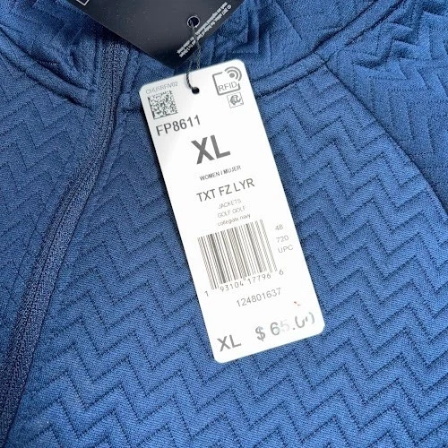 Новый с Ярлыками Adidas полный молнии куртка XL темно-синий женщин гольф текстурированный шеврон FP8611 дефектный - Изображение 3 из 4