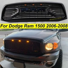 Grille For 2006-2008 Dodge Ram 1500 Big Horn Style W/3LEDs W/Letters Matte Black