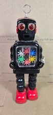 Vintage Wind Up Tin Toy "High Wheel Robot" w/ Original Box Works Missing Hands 