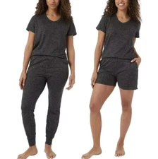 32 Degrees Ladies XS 3-piece Lounge Sleep Set Super soft 4 way stretch Black New