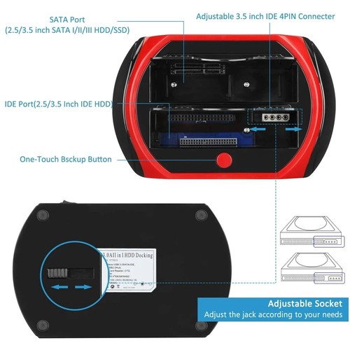 ALL in 1 HDD Docking Station Two-bay Caddy USB to SATA & IDE 2.5" 3.5" PC Mac - Afbeelding 2 van 20