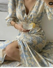 Zara SS20 Woman Print Floral Blue Dress Midi 3564/062 Small UK 8