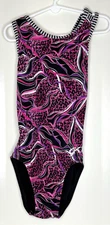GK Elite CL Child Large Gymnastics Leotard Purple Pink Black Fun Strap design