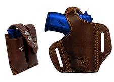 NEW Barsony Brown Leather Pancake Gun Holster + Mag Pouch Bersa, Colt 22 25 380