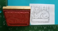 Kitten / Cat with Heart Background Rubber Stamp