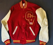 Vintage USA Holloway Varsity Jacket Mens L Red Yellow  Leather Wool Sports CV ⚾️