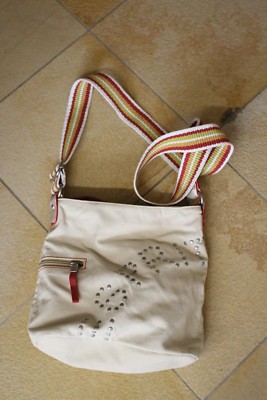 Esprit Handtasche Tasche Canvas beige mit Nietenschriftzug   