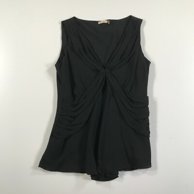 Magaschoni Shirt Damen Größe 4 Schwarz Tank Top Ärmellos Knot Front V-Ausschnitt
