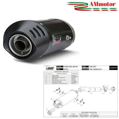Mivv Honda Cbr 1000 RR 2007 Pot D' Echappement Moto Oval Carbon Cap Approuvé - Photo 1/2