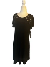 MSK Women's Sheath Embellished Knee-Length Short Sleeve Black Dress Large NWT