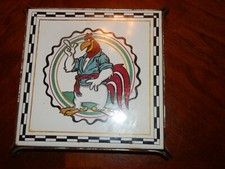 Vintage 90s Foghorn Leghorn Ceramic Tile Trivet 6 x 6 Made In The USA W/Bracket