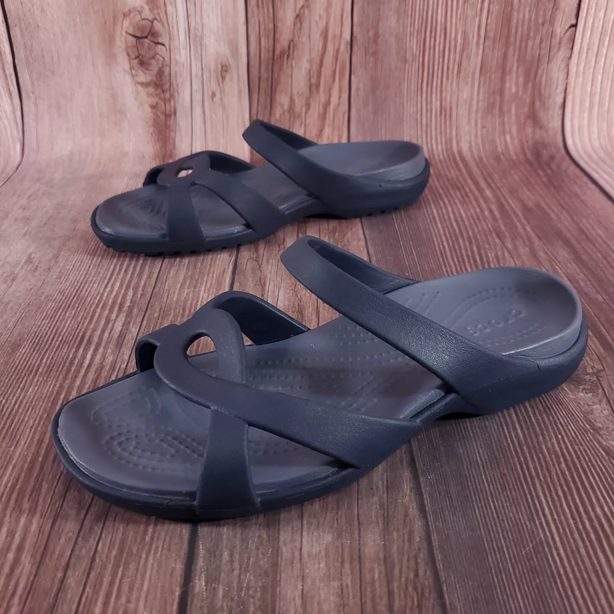 Flaws Crocs Womens 8 Meleen Twist Slip On Comfort Sandals Navy Blue 202497