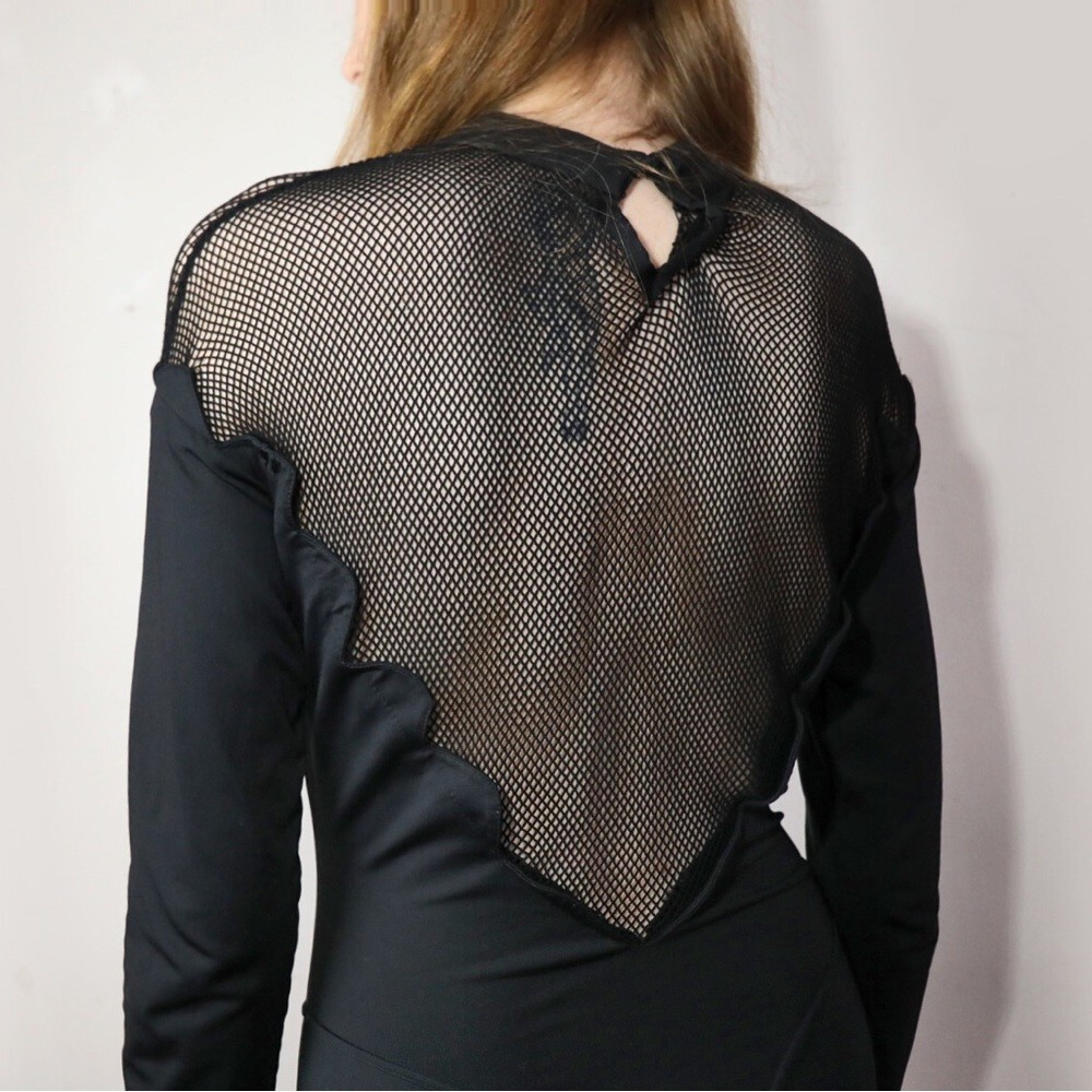 RARE Vintage Late 80s 90s Thierry Mugler ACTIV Black Mesh Long Sleeve Midi Dress image 2