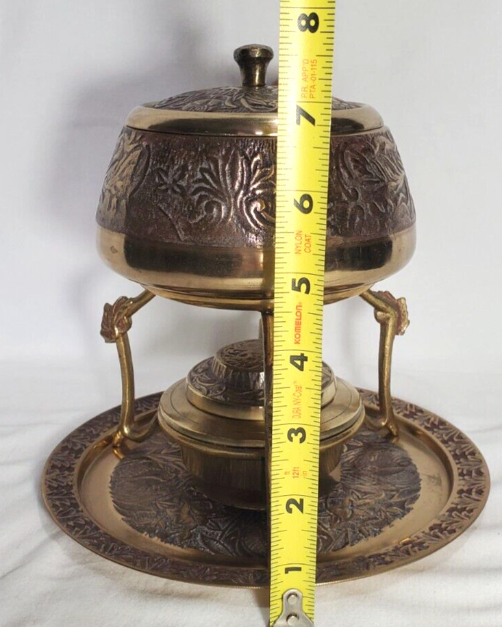Vintage Brass Korean Fondue Set 6 Piece Floral Pattern