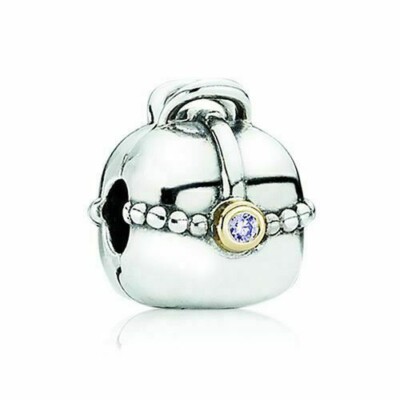 Pandora Purple CZ Purse Clip 14kt Gold & Sterling Bead Charm 790597ACZ NEW