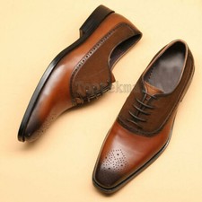Handmade Men's Leather Oxfords Brown Burnished Brogues Toe Customized shoes-877