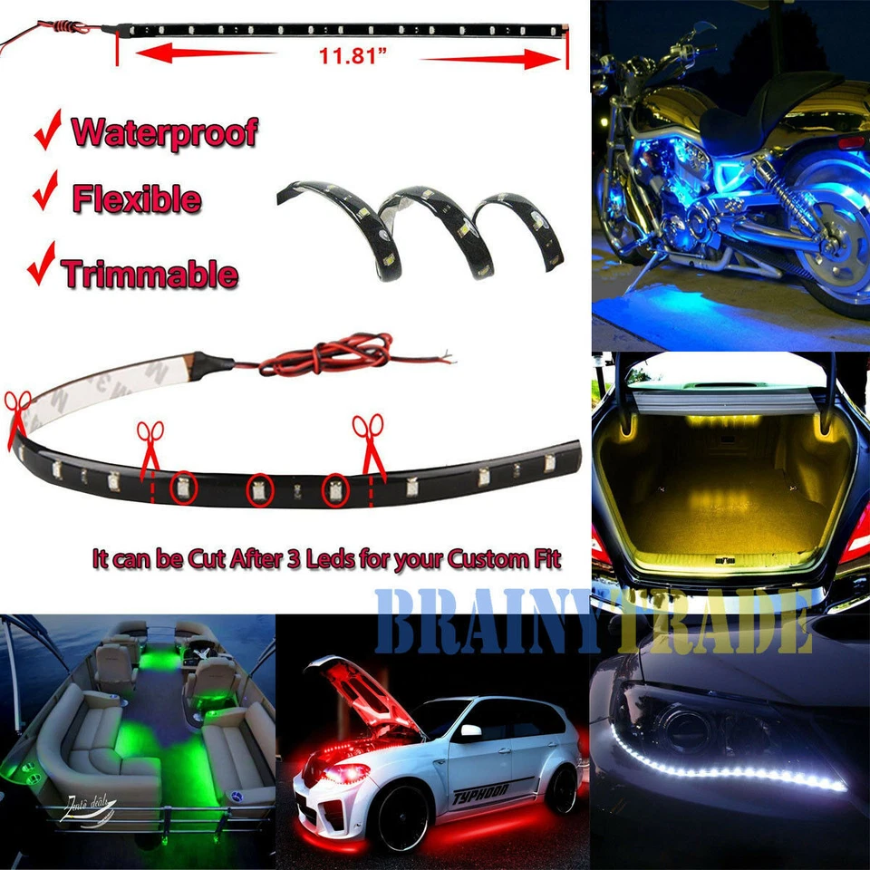 Lot Waterproof 12''/15 DC 12V Motor LED Strip Underbody Light For Car Motorcycle - Image 4 of 4