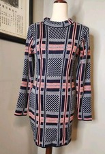 Venus Womens Thick Sweater Dress Blue/Red Long Sleeve Size S