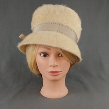 1960s Cream Mohair Cloche Hat High Crown Union Made Merrimac Merri Soie 6 7/8