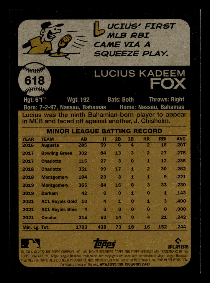 2022 Topps Heritage Lucius Fox High Number RC Rookie #618 NM-MINT - Image 2 of 2