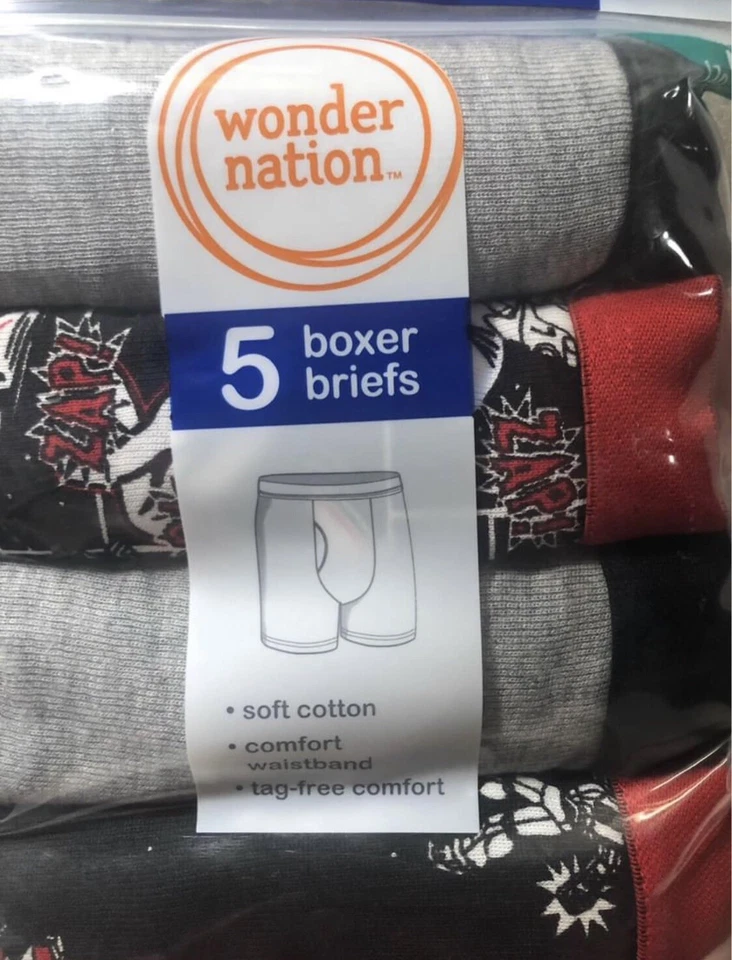 Cuecas boxer Wonder Nation masculinas pacote com 5 vermelhas/pretas tamanho G/G - 10-12 novas na embalagem - Imagem 2 de 4