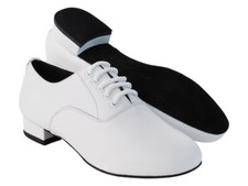 Men's White Leather Dance Shoes Low Heel Salsa Ballroom Tango Wedding Waltz